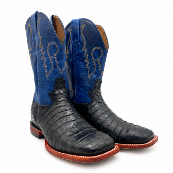 Bota Texana Masculina Jácomo 3002/XMDQ Couro de Jacaré Preto e Fóssil Marinho