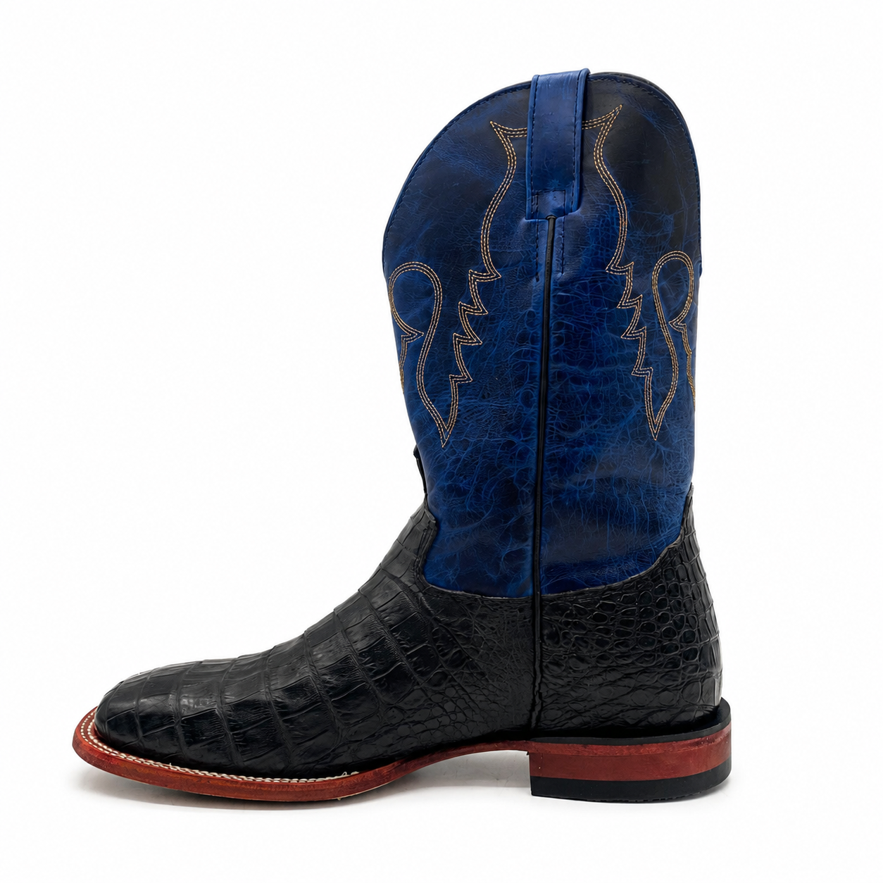 Bota Texana Masculina Jácomo 3002/XMDQ Couro de Jacaré Preto e Fóssil Marinho - Imagem 4