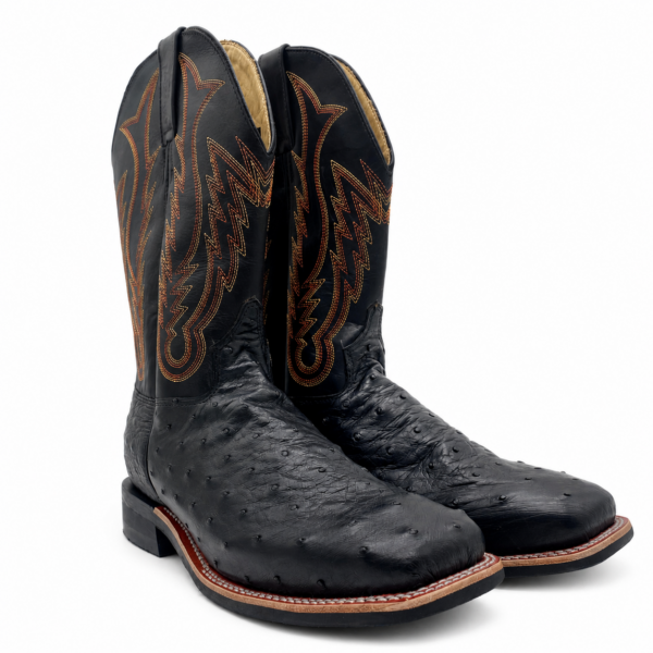 Bota Texana Masculina Jácomo 40022/DRBP Avestruz Cheio Preto e Fóssil Oil Preto